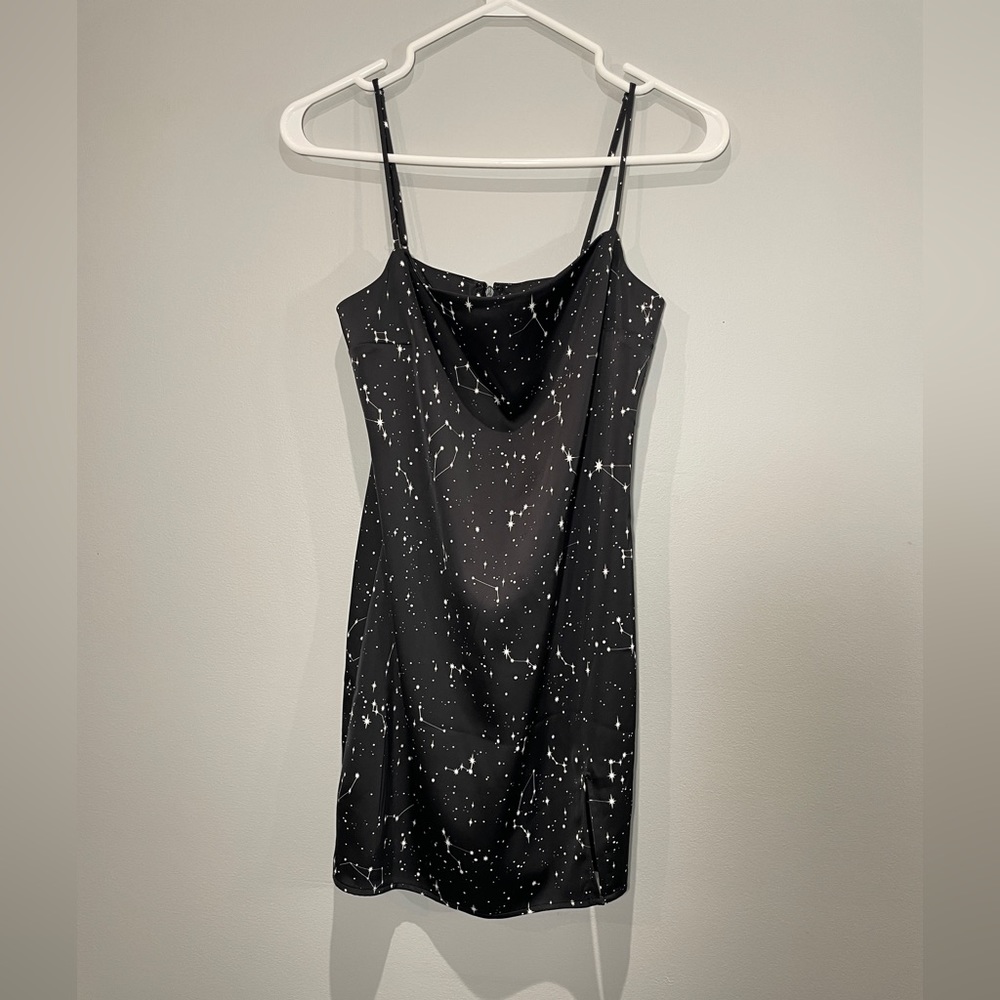Brand New Constellation Design Black Slip Dress
